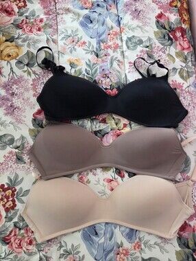 Wireless 34C Bra 3-Pack - Black, Taupe, Nude